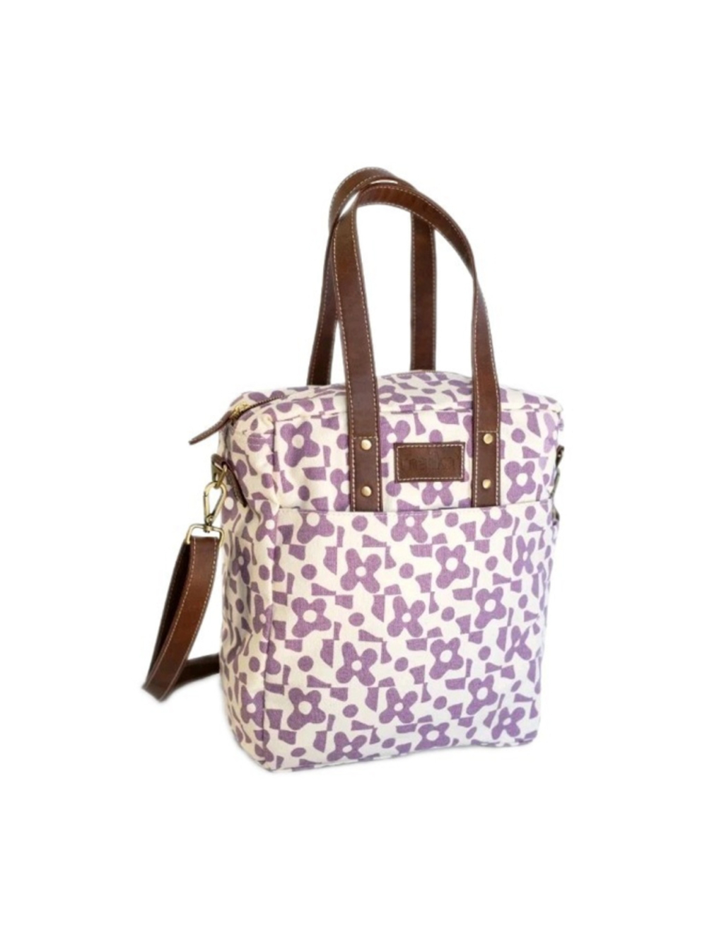 Malka Floral Canvas Tote Shoulder Crossbody Bag Purple Cream Brown Boho Laptop
